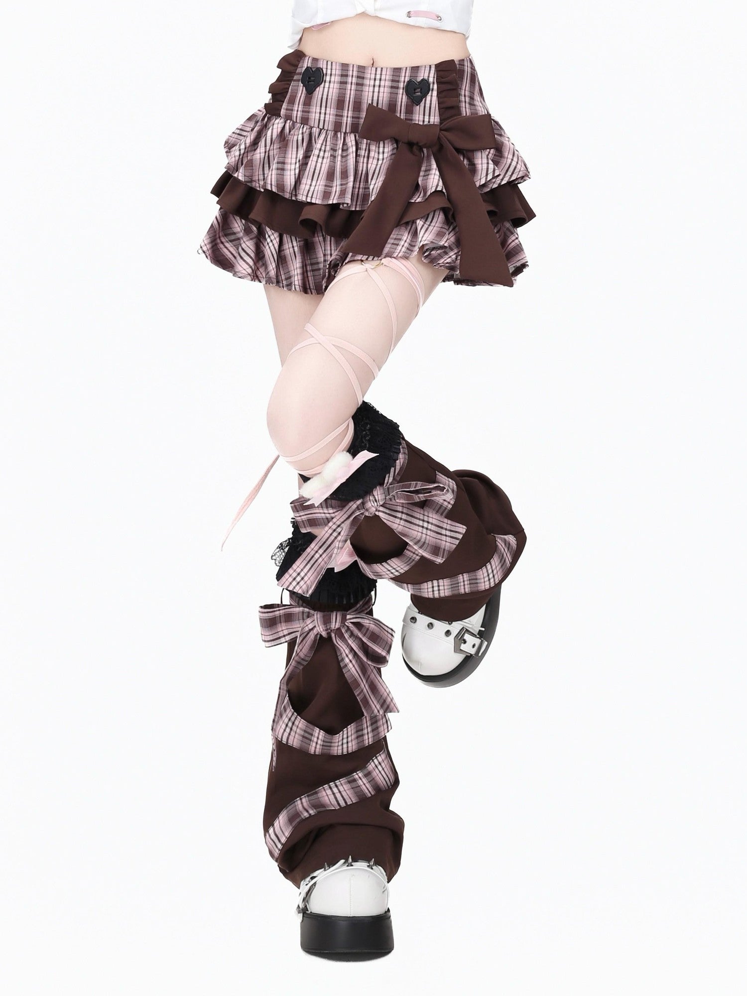 Crazy Girl Plaid Bow High Waist Puffed Cake Women&