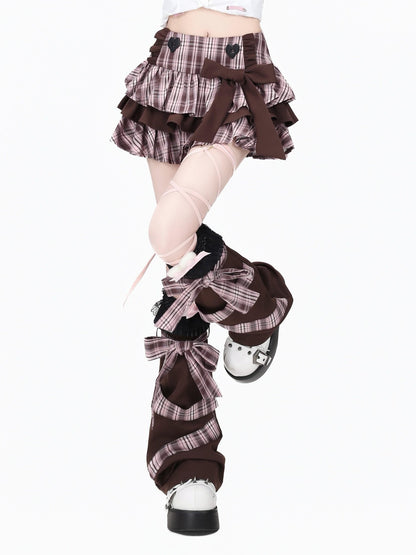 Crazy Girl Plaid Bow High Waist Puffed Cake Women&