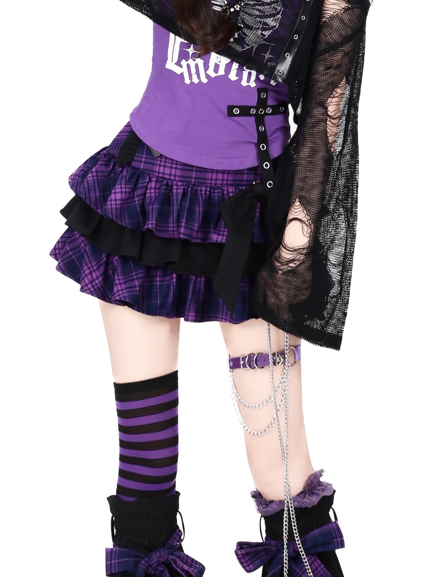 Crazy Girl Plaid Bow High Waist Puffed Cake Women&