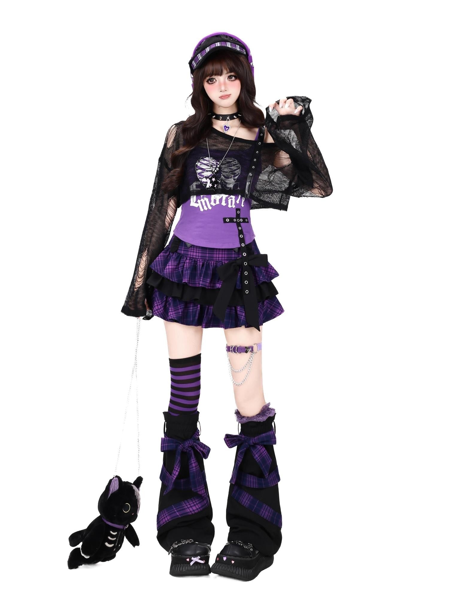 Crazy Girl Plaid Bow High Waist Puffed Cake Women&