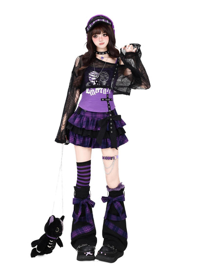 Crazy Girl Plaid Bow High Waist Puffed Cake Women&