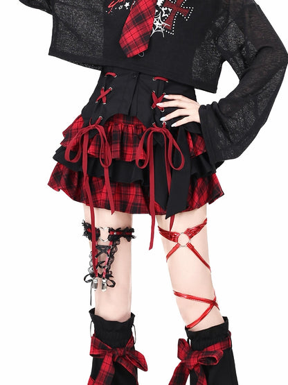 Crazy Girl Plaid Bow High Waist Puffed Cake Women&