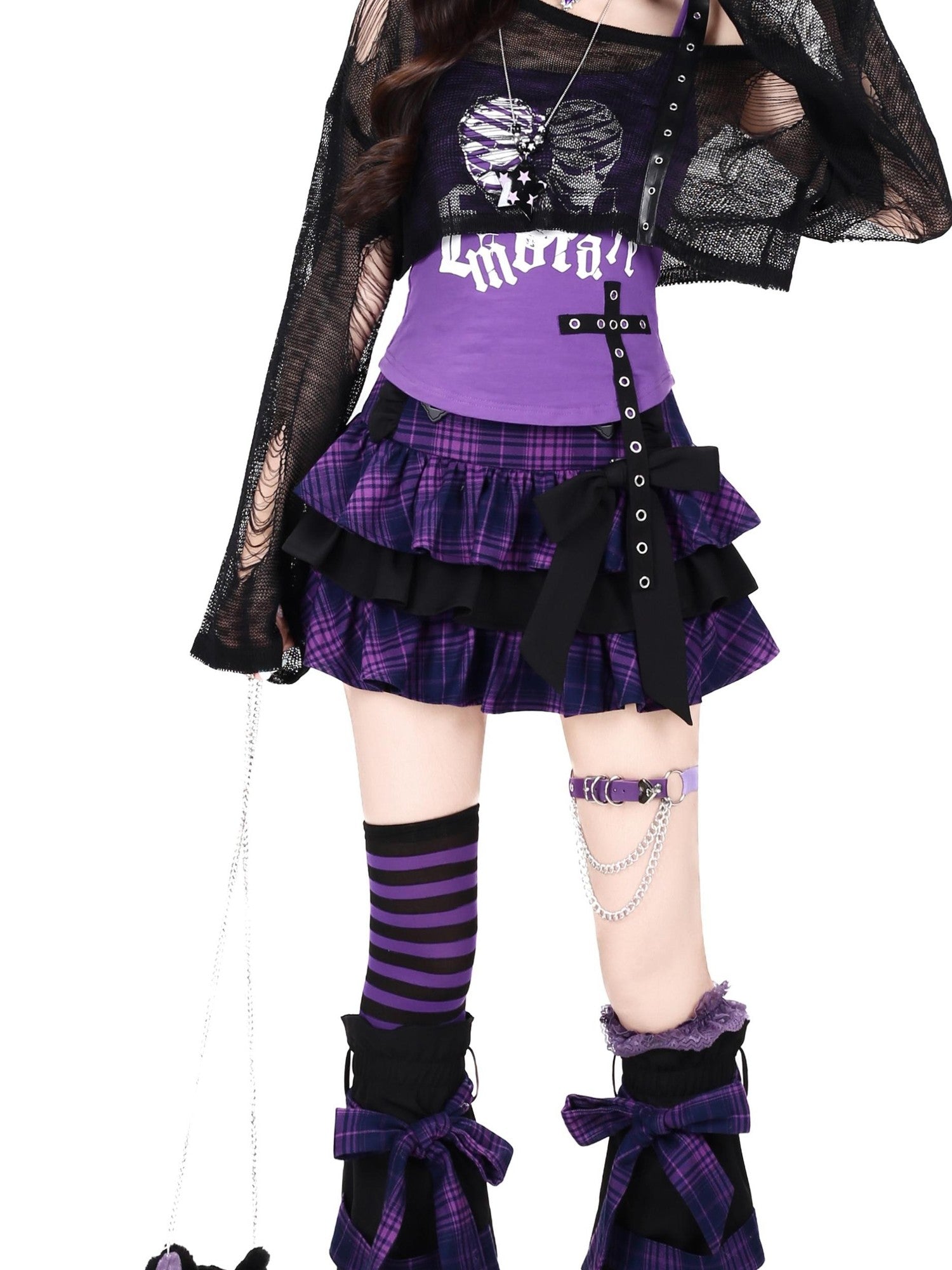 Crazy Girl Plaid Bow High Waist Puffed Cake Women&