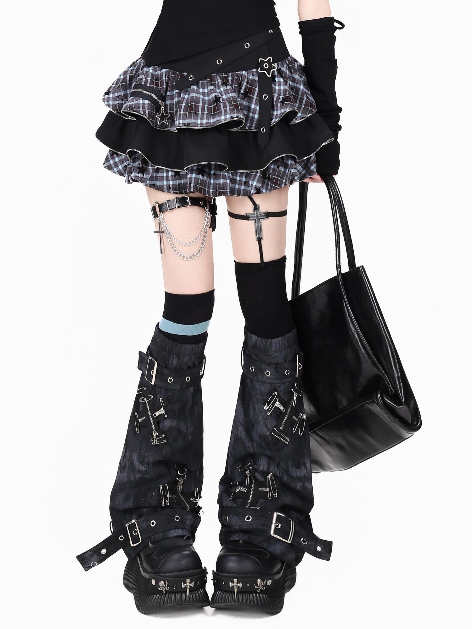 Crazy Girl Plaid Chain Detail High Waist Slimming Y2k Women&