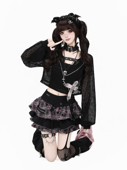 Crazy Girl Plaid Chain Detail High Waist Slimming Y2k Women&