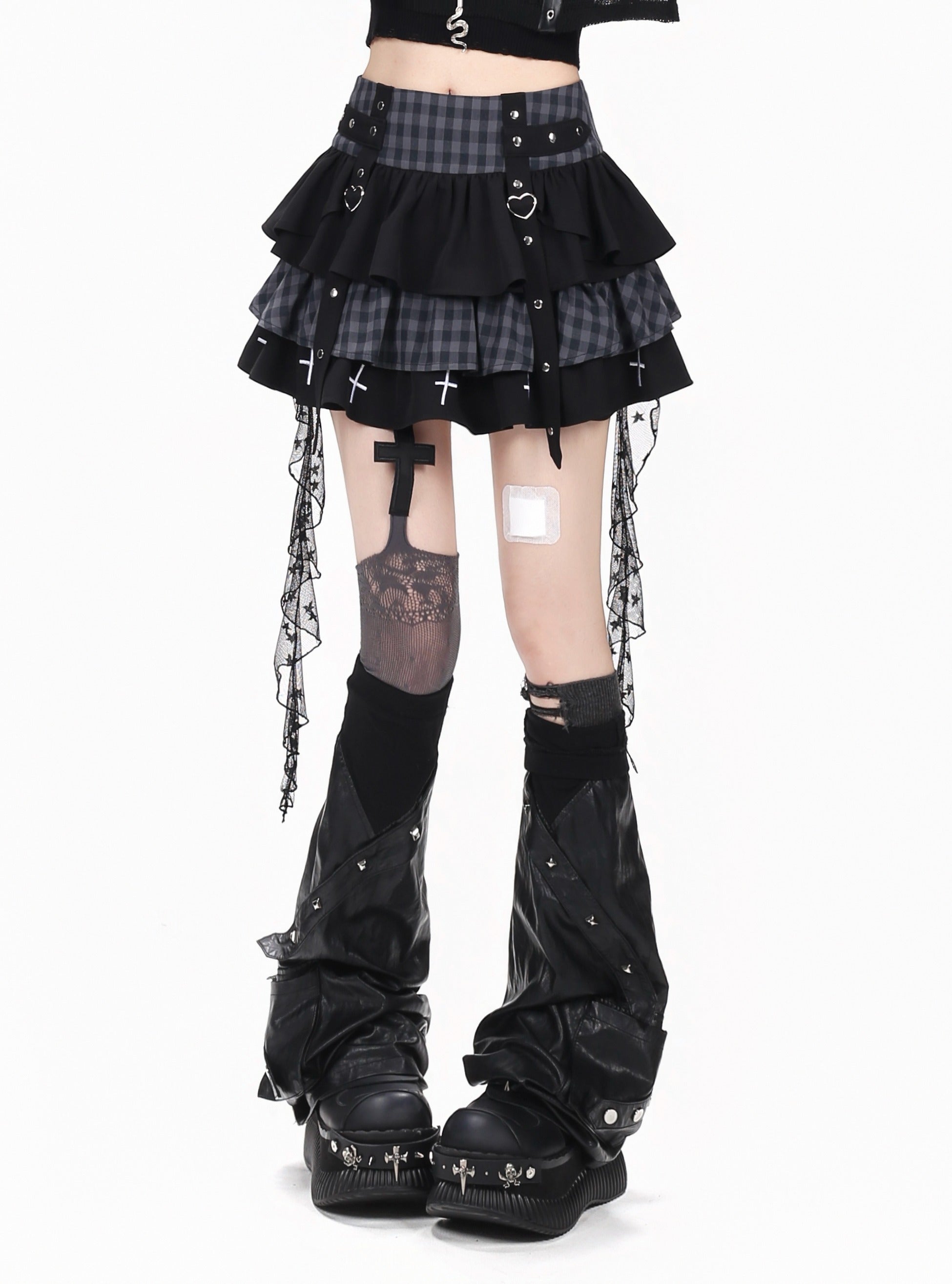 Crazy_Girl_Plaid_Mesh_Patchwork_Tiered_Lace_High_Waist_Women&