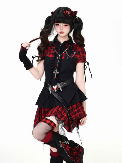Crazy_Girl_Plaid_Patchwork_Cinched_Waist_Lapel_Cropped_Women&