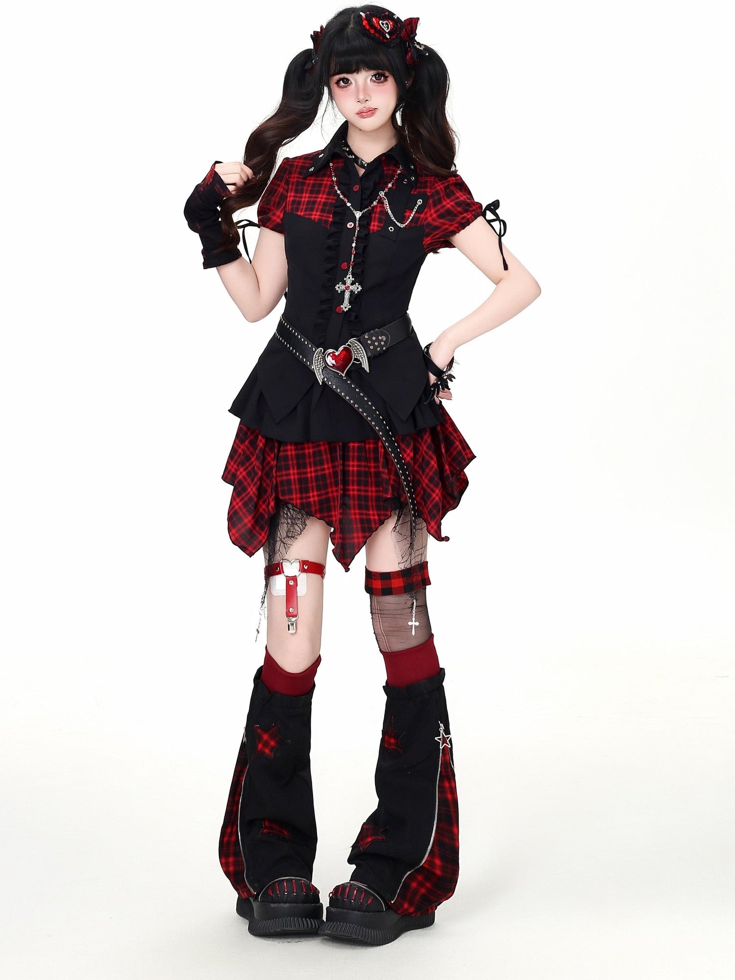 Crazy Girl Plaid Patchwork Cinched Waist Lapel Cropped Women&