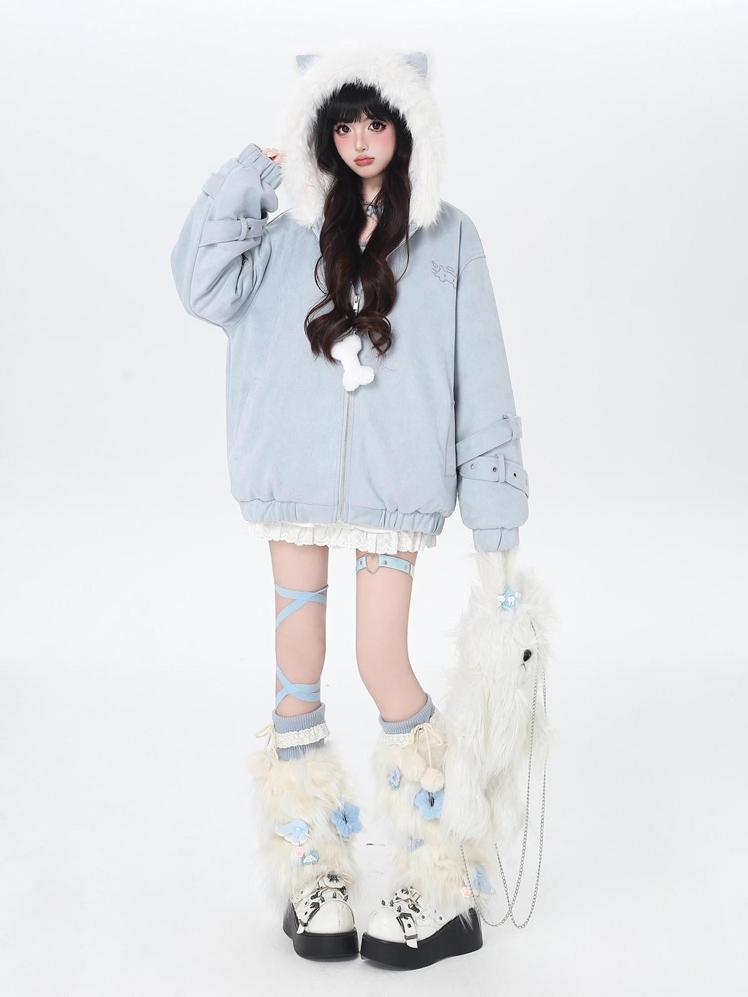Crazy Girl Plush Cat Ear Hooded Loose Women&