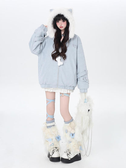 Crazy Girl Plush Cat Ear Hooded Loose Women&