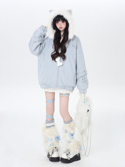 Crazy Girl Plush Cat Ear Hooded Loose Women&