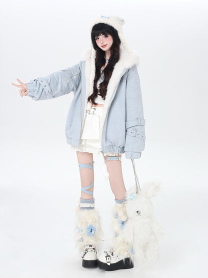 Crazy Girl Plush Cat Ear Hooded Loose Women&