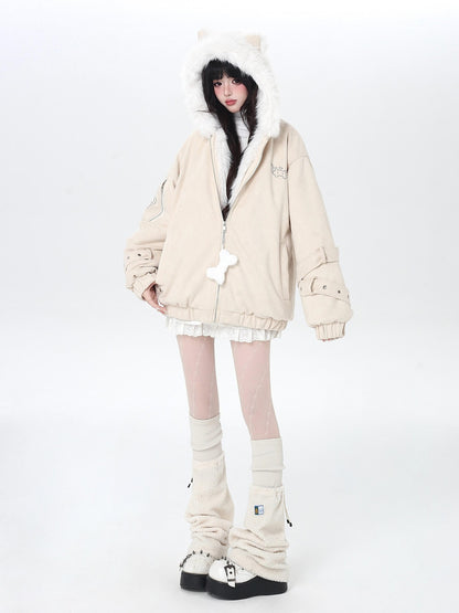 Crazy Girl Plush Cat Ear Hooded Loose Women&