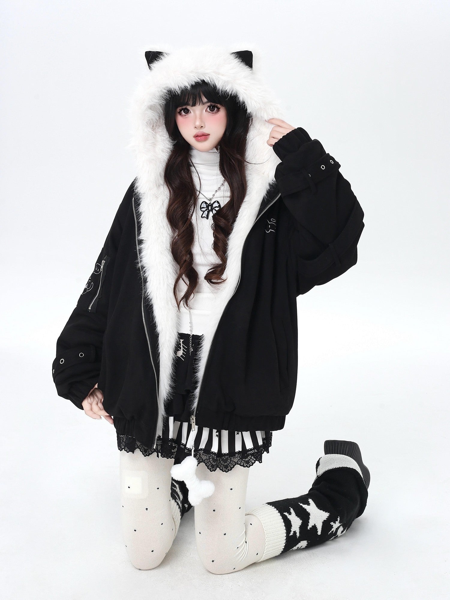 Crazy Girl Plush Cat Ear Hooded Loose Women&