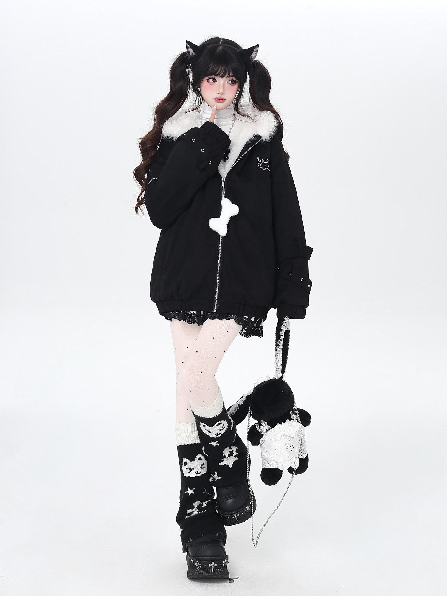 Crazy Girl Plush Cat Ear Hooded Loose Women&