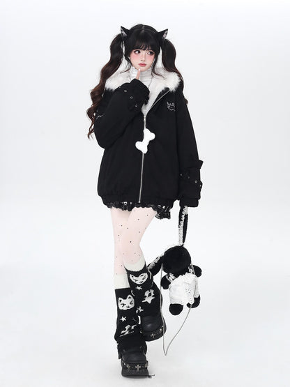 Crazy Girl Plush Cat Ear Hooded Loose Women&