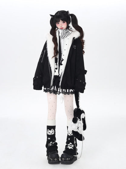 Crazy Girl Plush Cat Ear Hooded Loose Women&