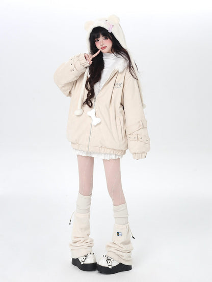 Crazy Girl Plush Cat Ear Hooded Loose Women&