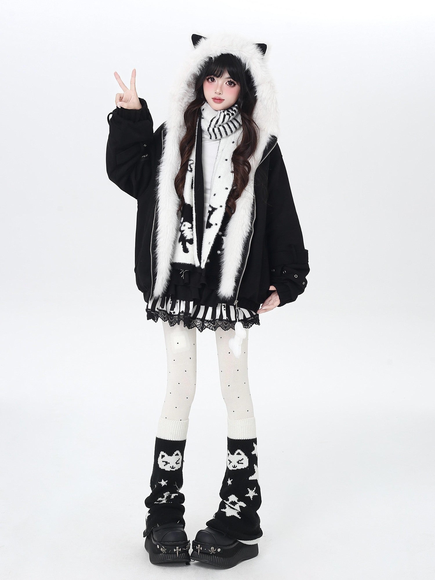 Crazy Girl Plush Cat Ear Hooded Loose Women&