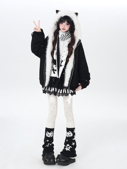 Crazy Girl Plush Cat Ear Hooded Loose Women&