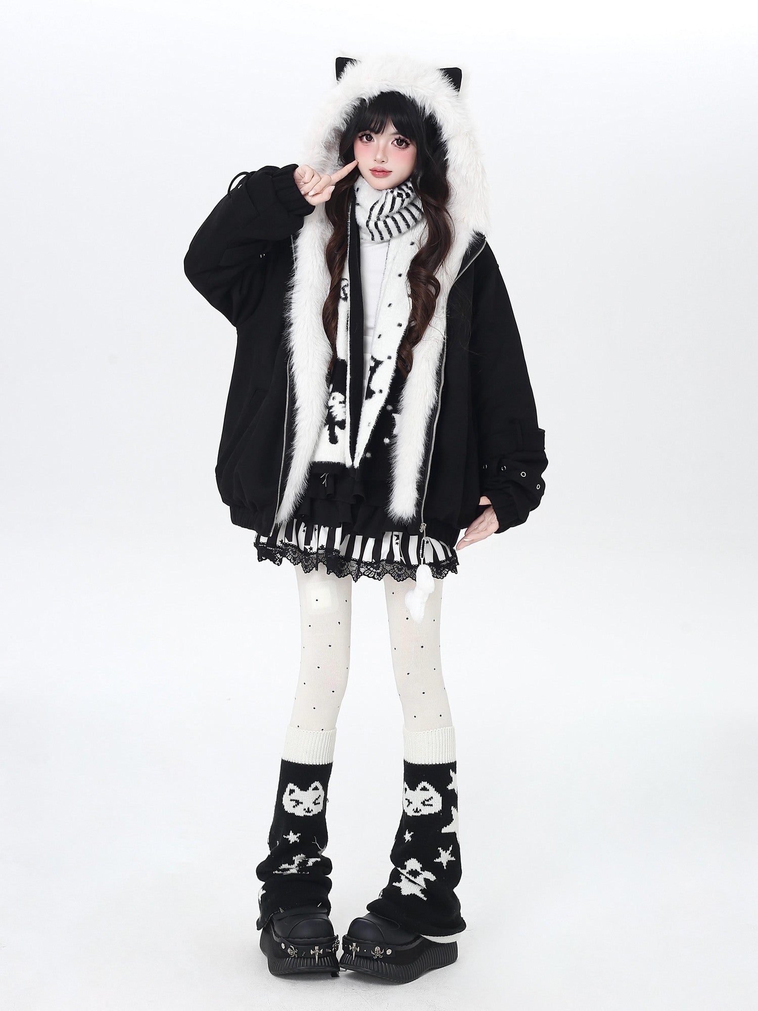Crazy Girl Plush Cat Ear Hooded Loose Women&