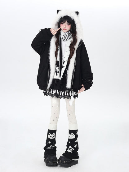 Crazy Girl Plush Cat Ear Hooded Loose Women&