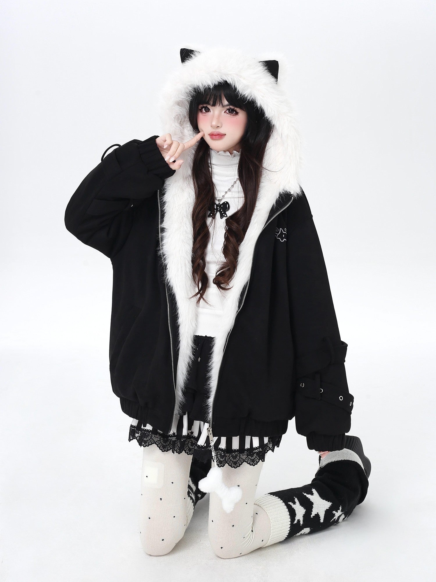 Crazy Girl Plush Cat Ear Hooded Loose Women&