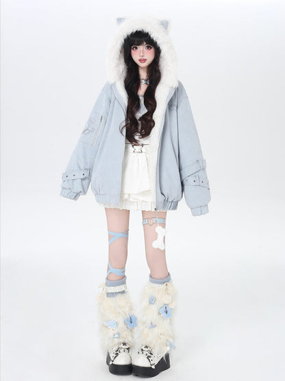Crazy Girl Plush Cat Ear Hooded Loose Women&