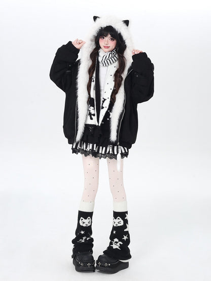 Crazy Girl Plush Cat Ear Hooded Loose Women&