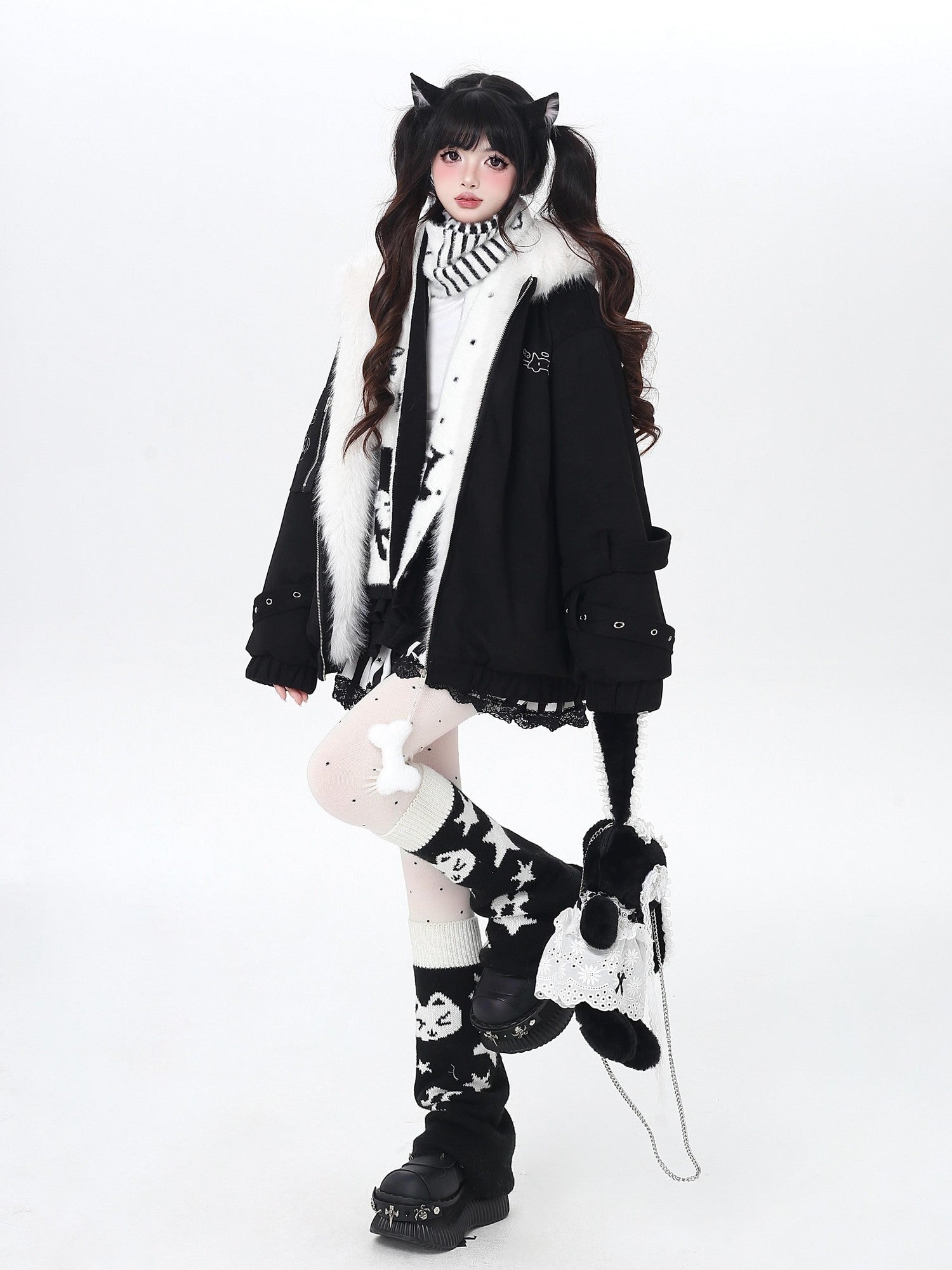 Crazy Girl Plush Cat Ear Hooded Loose Women&