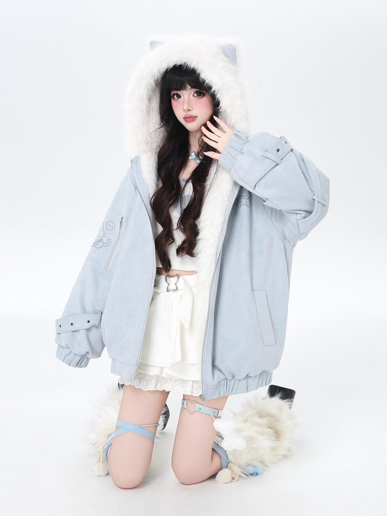 Crazy Girl Plush Cat Ear Hooded Loose Women&