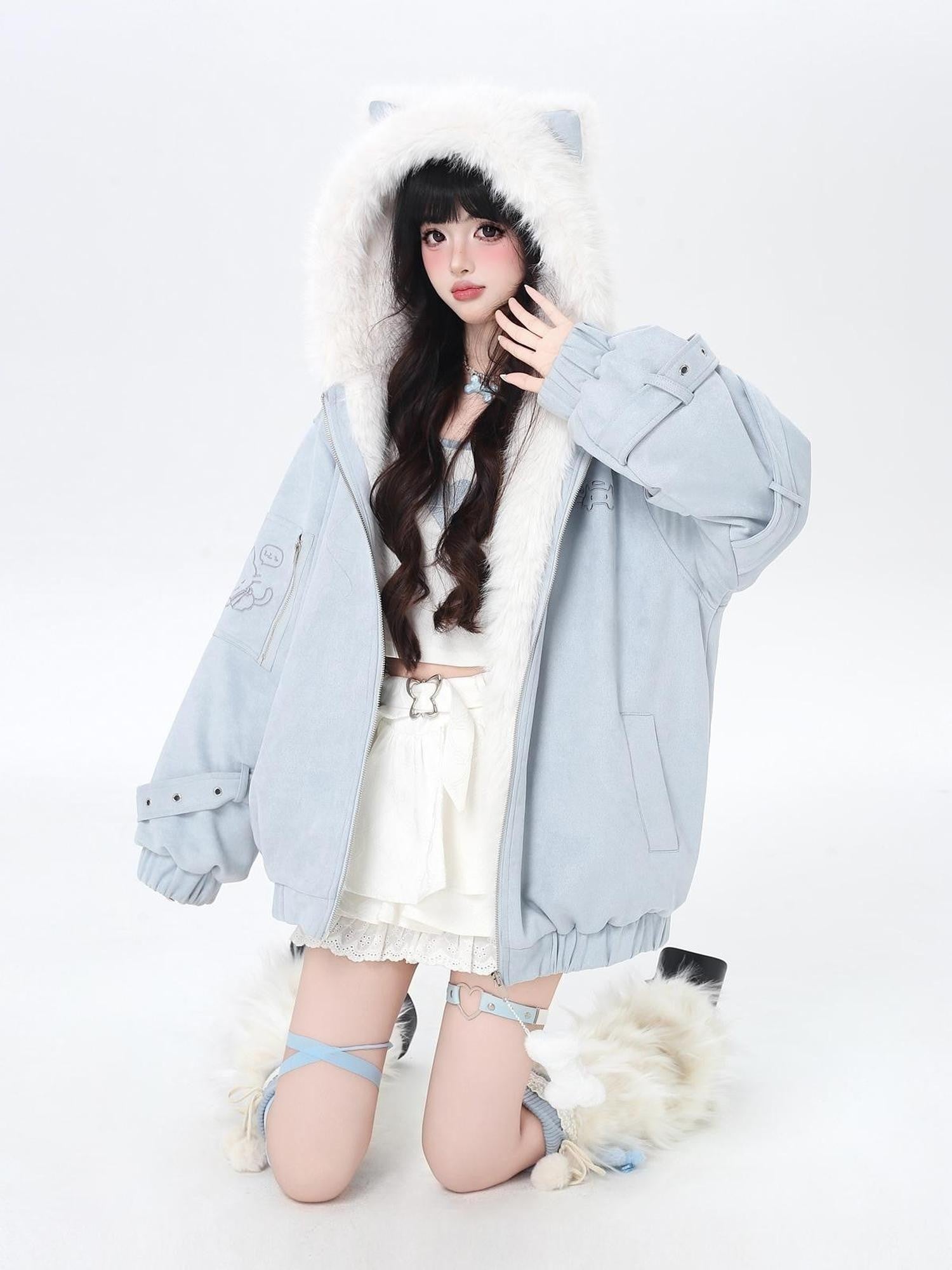Crazy Girl Plush Cat Ear Hooded Loose Women&