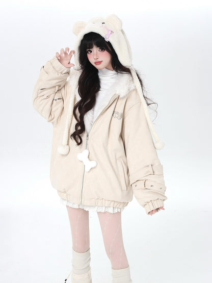 Crazy Girl Plush Cat Ear Hooded Loose Women&