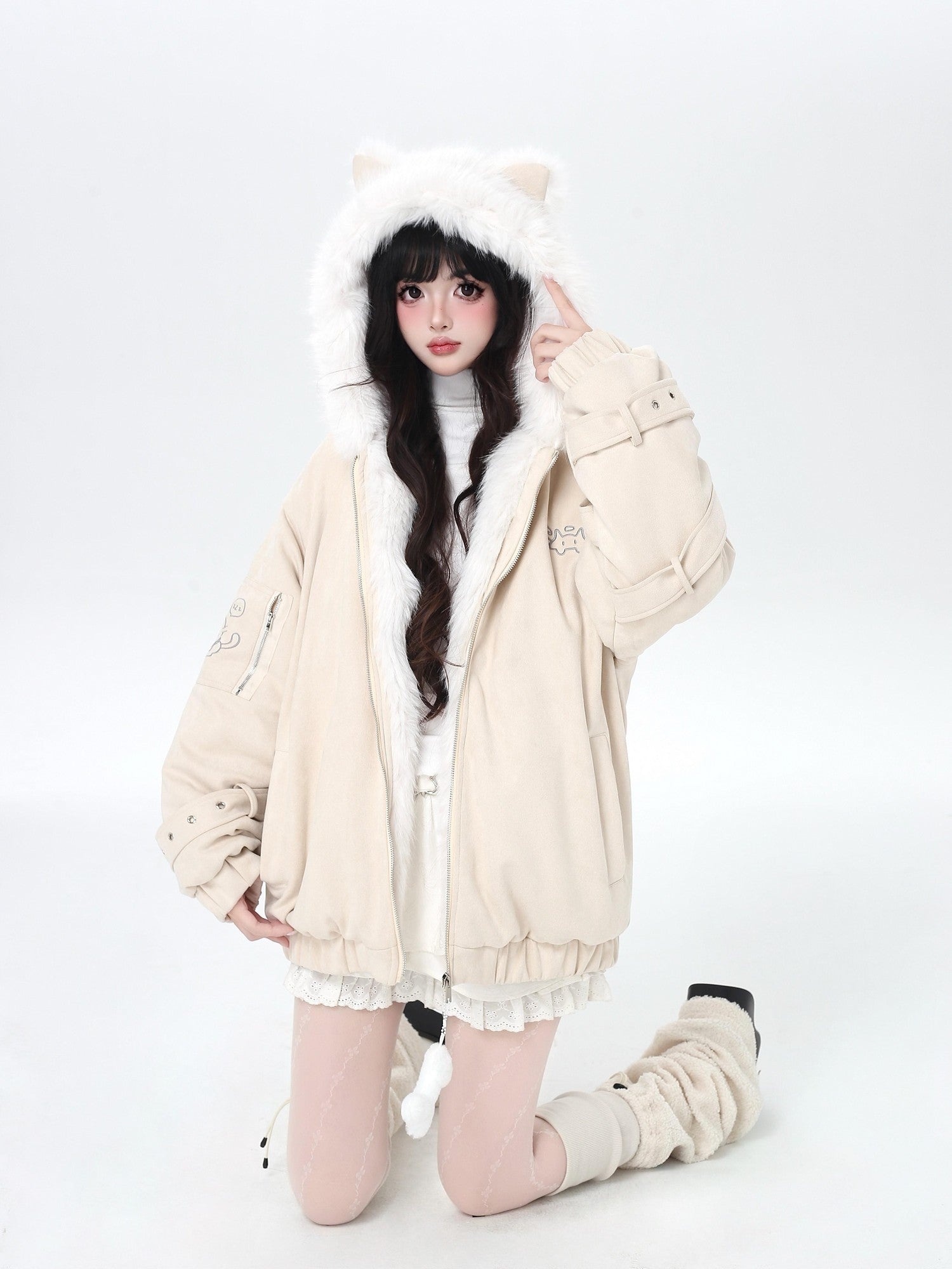 Crazy Girl Plush Cat Ear Hooded Loose Women&