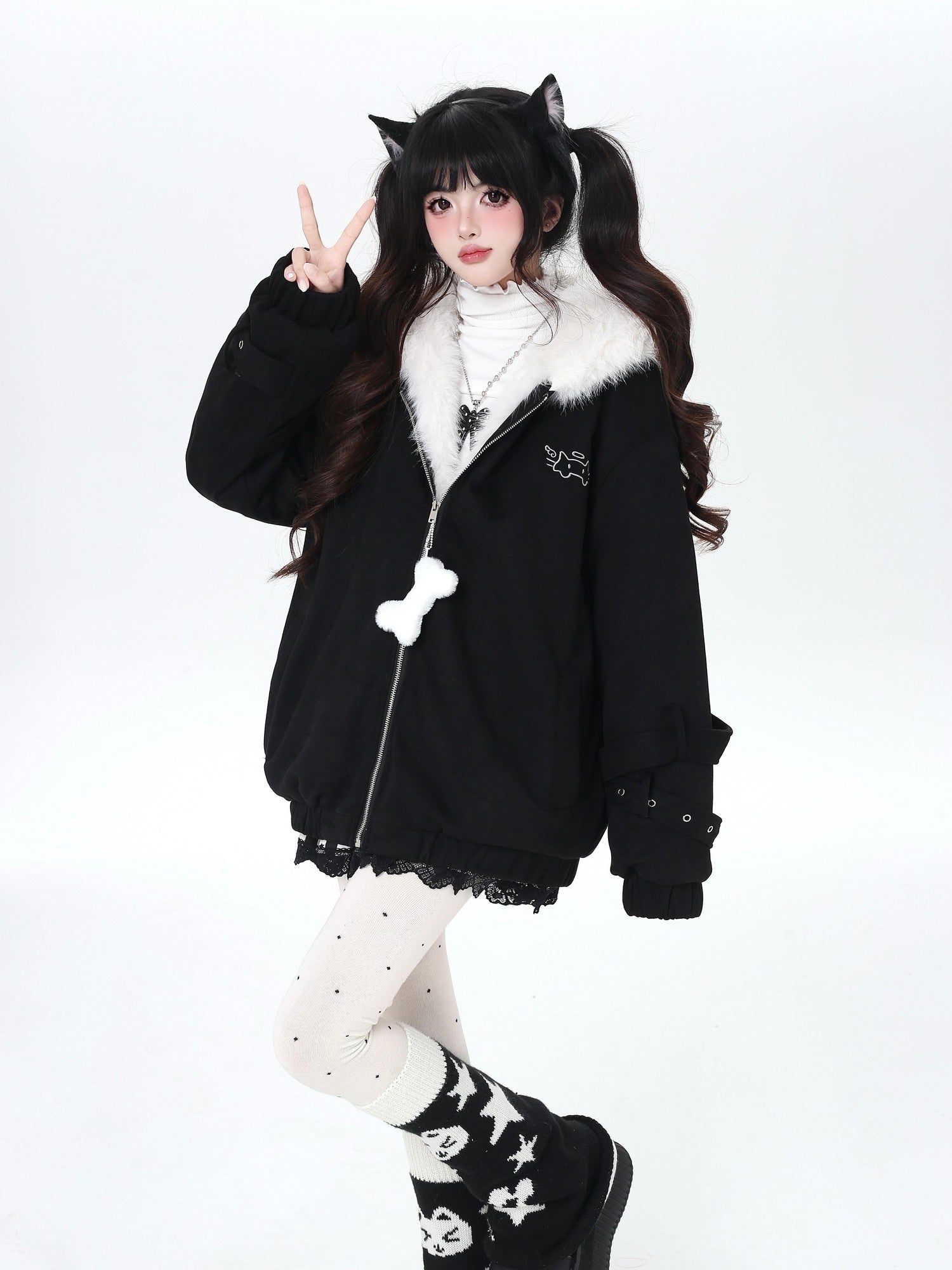 Crazy Girl Plush Cat Ear Hooded Loose Women&