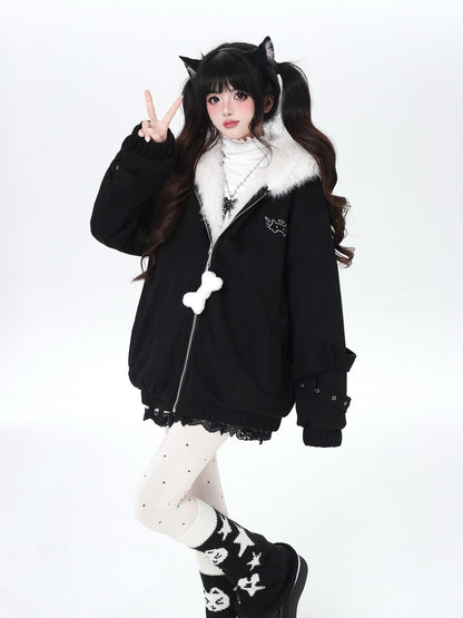 Crazy Girl Plush Cat Ear Hooded Loose Women&