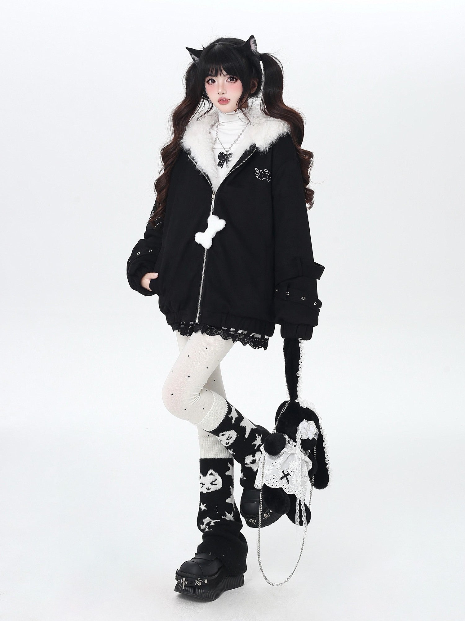 Crazy Girl Plush Cat Ear Hooded Loose Women&