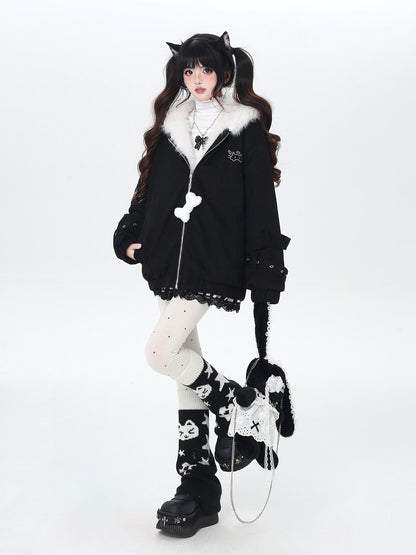 Crazy Girl Plush Cat Ear Hooded Loose Women&