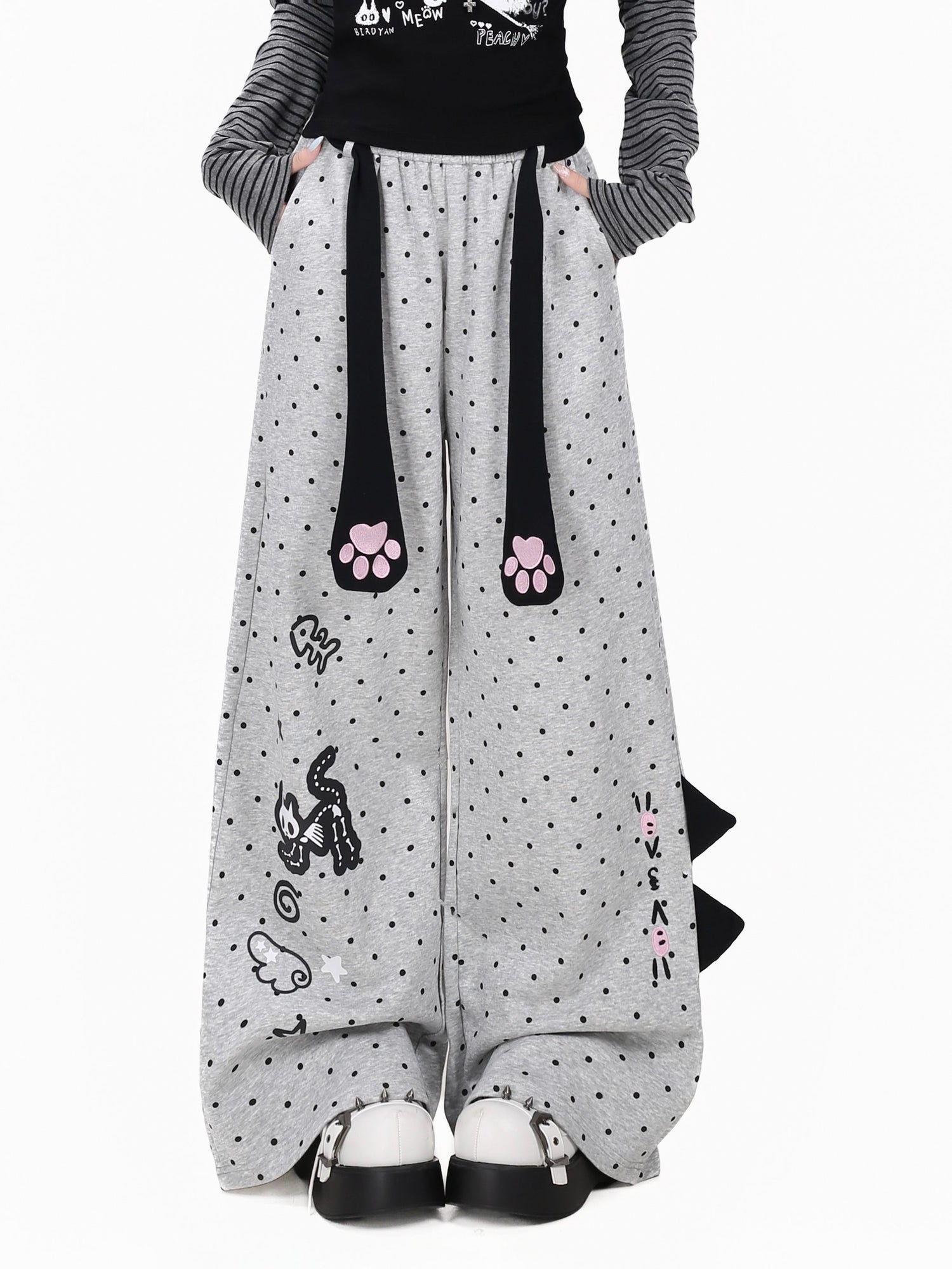 Crazy_Girl_Polka_Dot_Cat_Print_High_Waist_Relaxed_Athletic_Women&