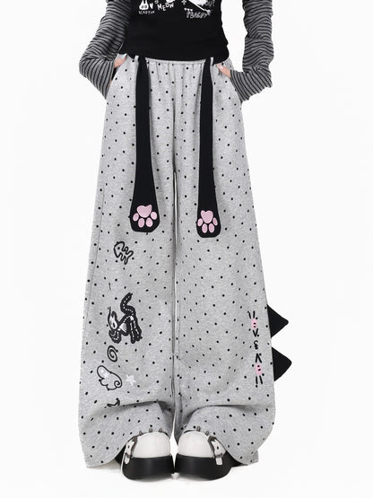 Crazy_Girl_Polka_Dot_Cat_Print_High_Waist_Relaxed_Athletic_Women&