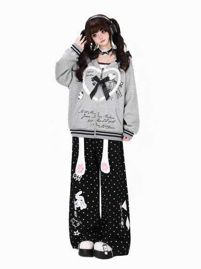 Crazy Girl Polka Dot Cat Print High Waist Relaxed Athletic Women&
