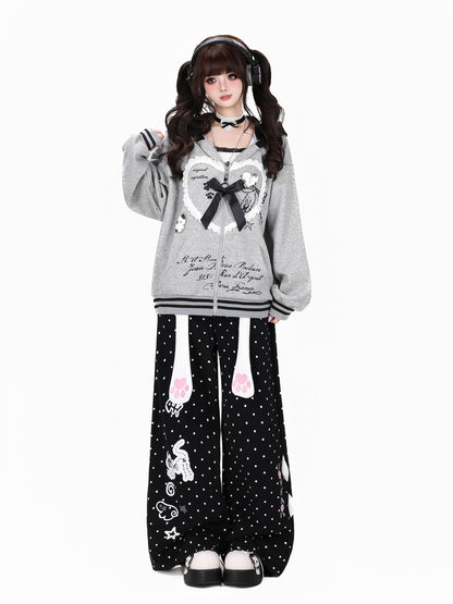 Crazy Girl Polka Dot Cat Print High Waist Relaxed Athletic Women&
