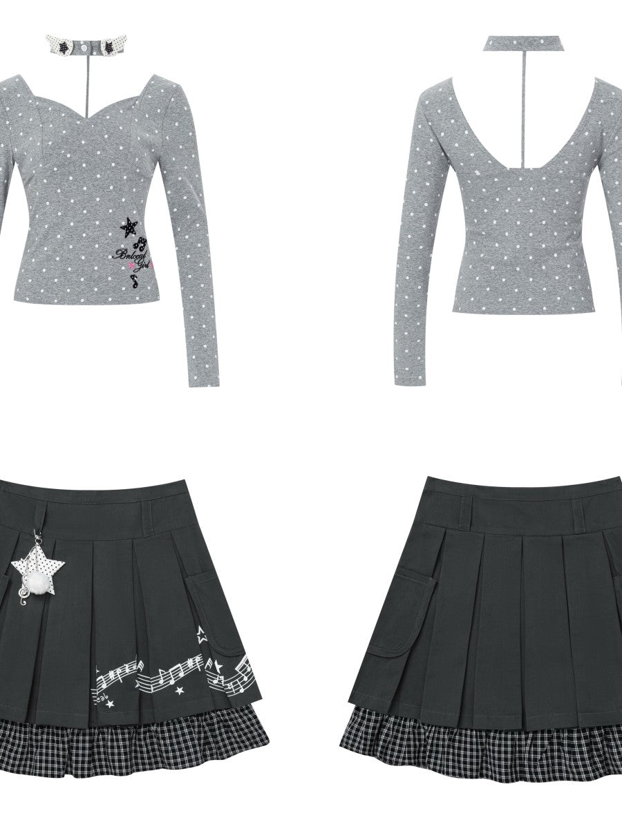 Crazy Girl Polka Dot Embroidered V-neck Slim Fit Women&
