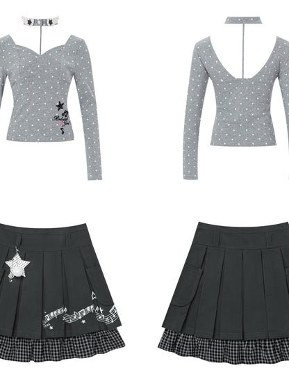 Crazy Girl Polka Dot Embroidered V-neck Slim Fit Women&