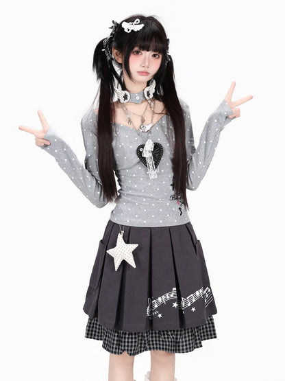 Crazy Girl Polka Dot Embroidered V-neck Slim Fit Women&