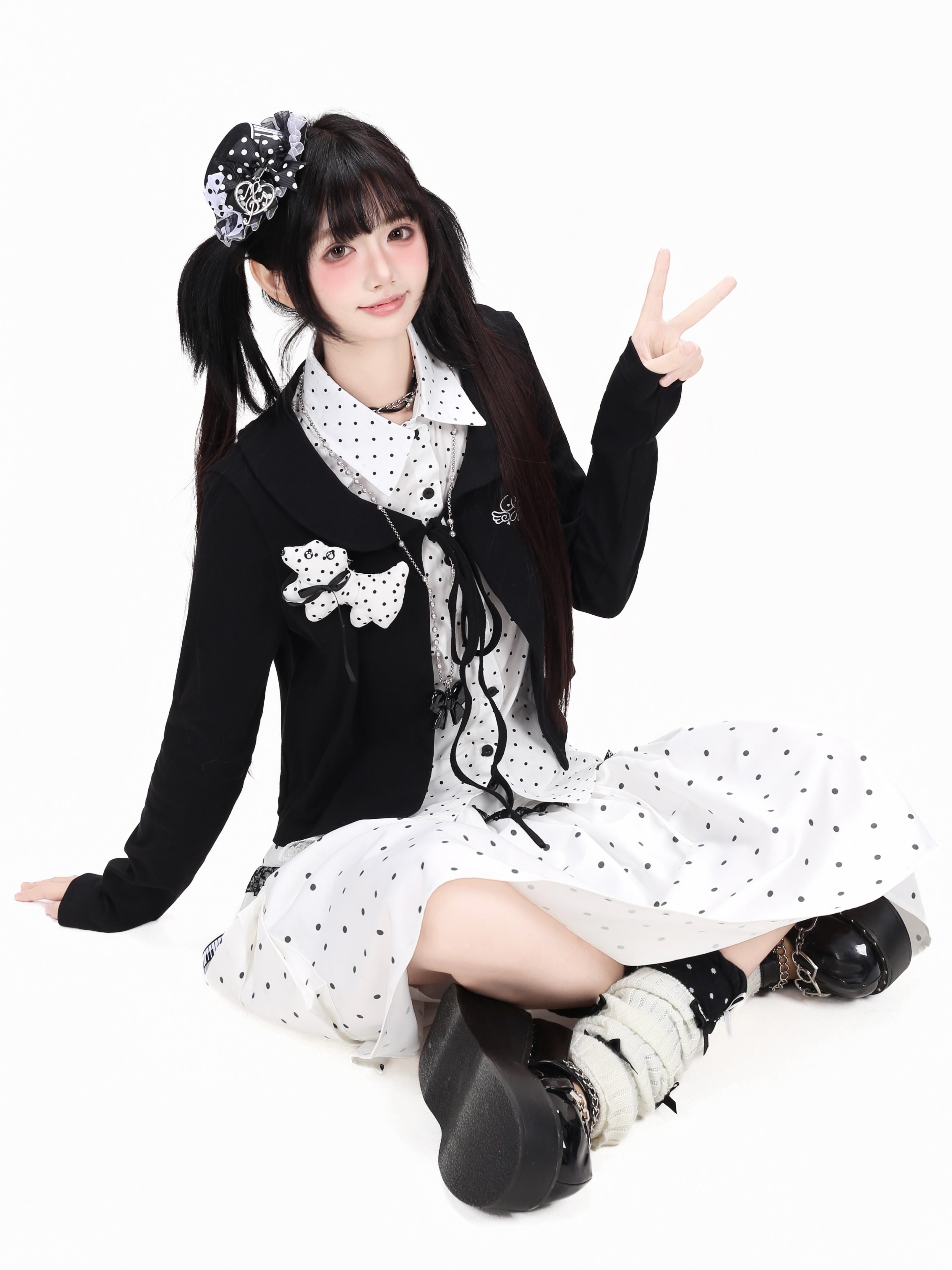 Crazy_Girl_Polka_Dot_Heart_Faux_Two_Piece_Collared_Slim_Women&