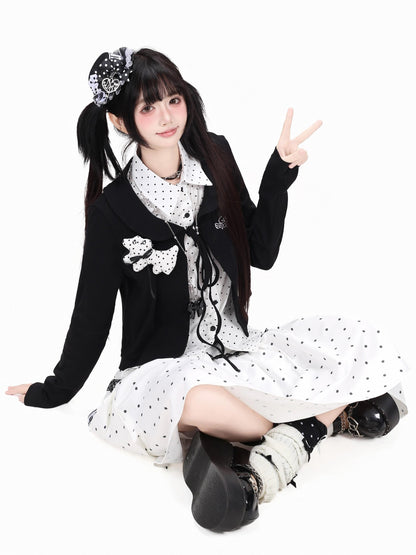 Crazy Girl Polka Dot Heart Faux Two Piece Collared Slim Women&