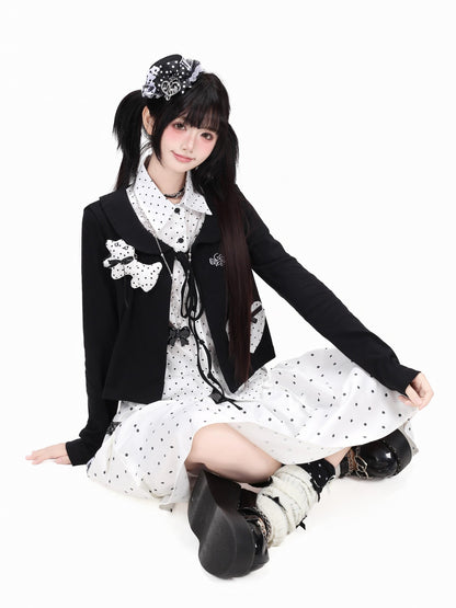 Crazy Girl Polka Dot Heart Faux Two Piece Collared Slim Women&