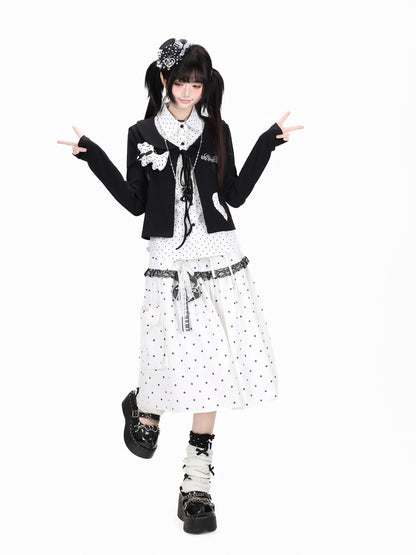Crazy Girl Polka Dot Heart Faux Two Piece Collared Slim Women&