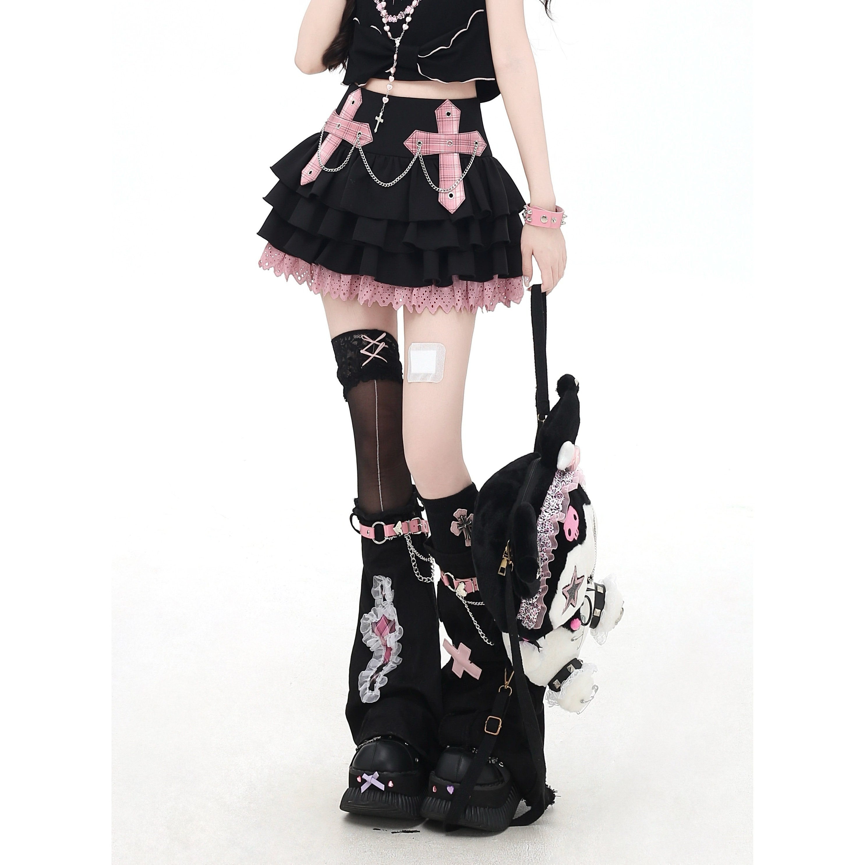 Crazy_Girl_Puff_Ruffled_Chain_Colorblock_High_Waist_Women&
